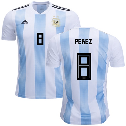 Argentina #8 Perez Home Soccer Country Jersey - Click Image to Close